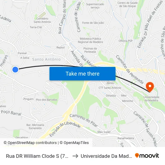 Rua DR William Clode  S (701A) to Universidade Da Madeira map