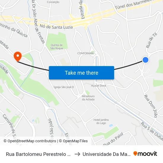 Rua Bartolomeu Perestrelo (533B) to Universidade Da Madeira map