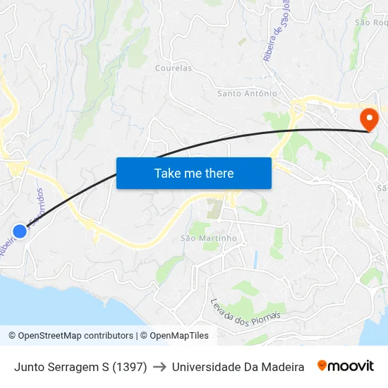 Junto Serragem  S (1397) to Universidade Da Madeira map