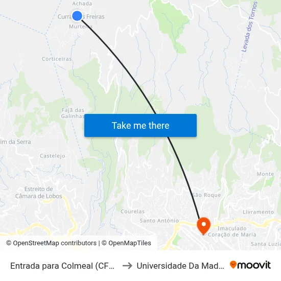 Entrada para Colmeal (CF19A) to Universidade Da Madeira map