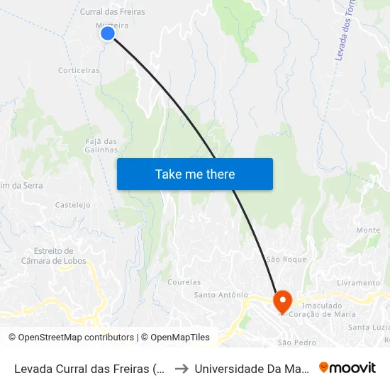 Levada Curral das Freiras (CF31) to Universidade Da Madeira map