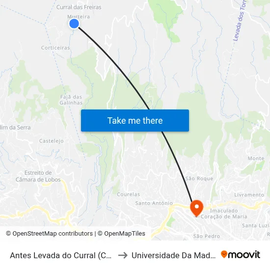 Antes Levada do Curral (CF18) to Universidade Da Madeira map
