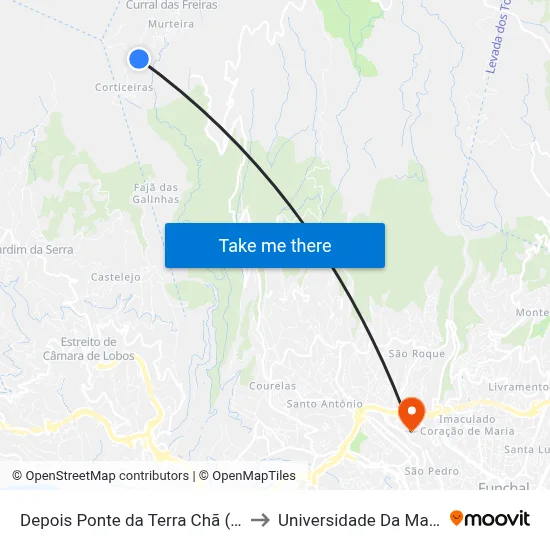 Depois Ponte da Terra Chã (CF41) to Universidade Da Madeira map