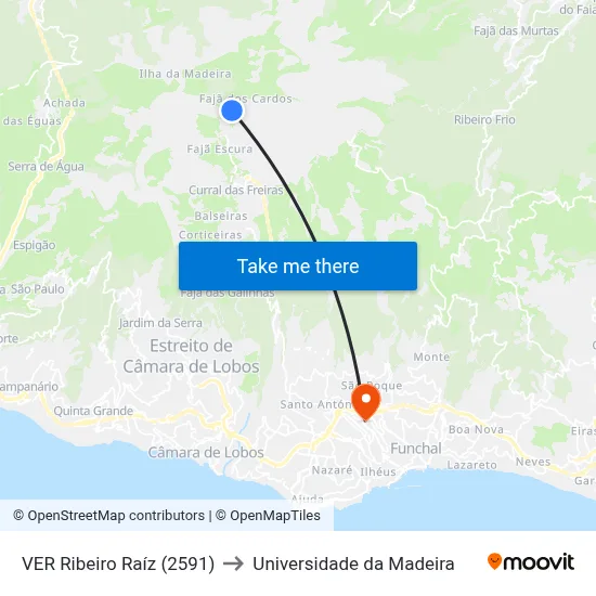 VER Ribeiro Raíz (2591) to Universidade da Madeira map
