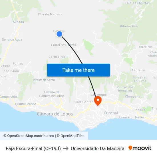 Fajã Escura-Final (CF19J) to Universidade Da Madeira map