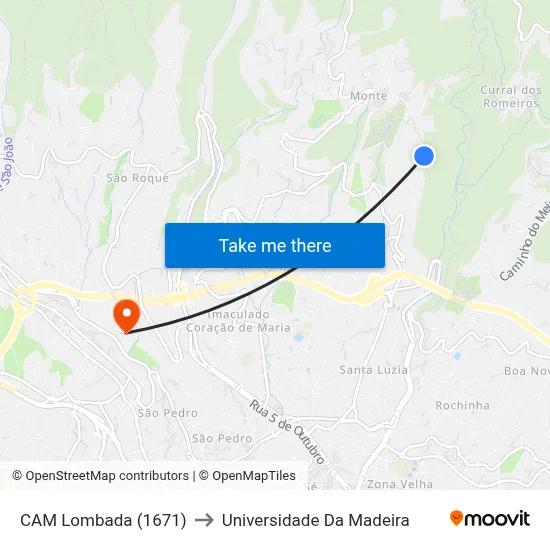 CAM Lombada (1671) to Universidade Da Madeira map