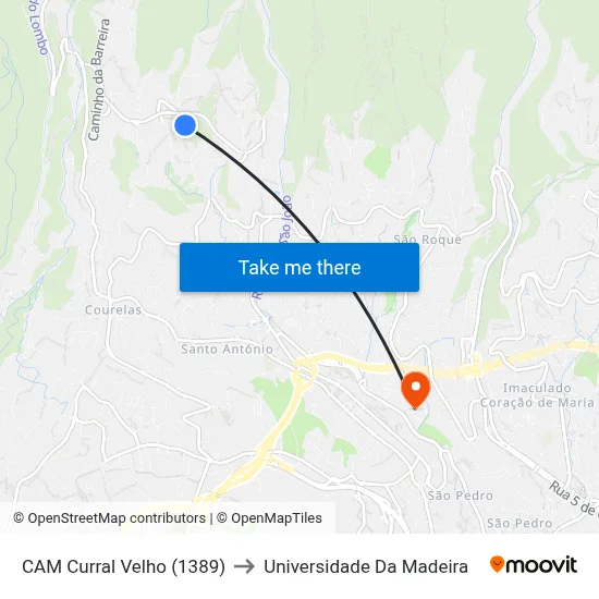 CAM Curral Velho (1389) to Universidade Da Madeira map