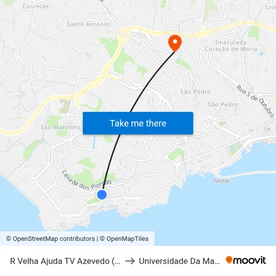 R Velha Ajuda TV Azevedo (1674) to Universidade Da Madeira map