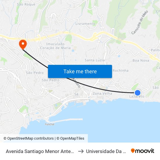 Avenida Santiago Menor Antes Da Escola to Universidade Da Madeira map