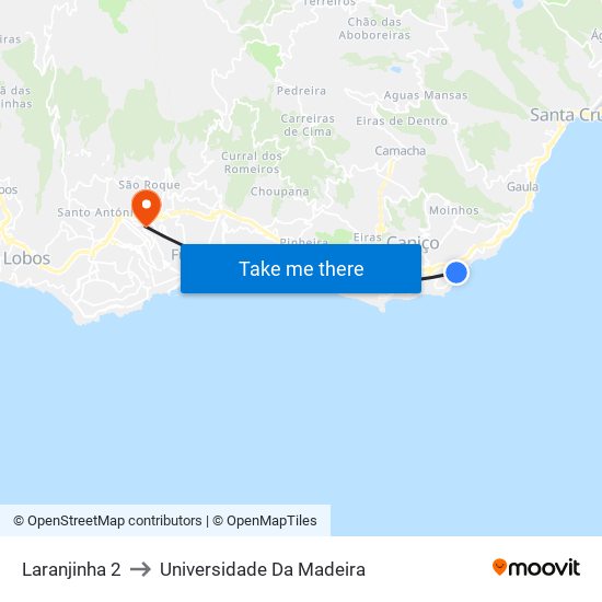 Laranjinha 2 to Universidade Da Madeira map