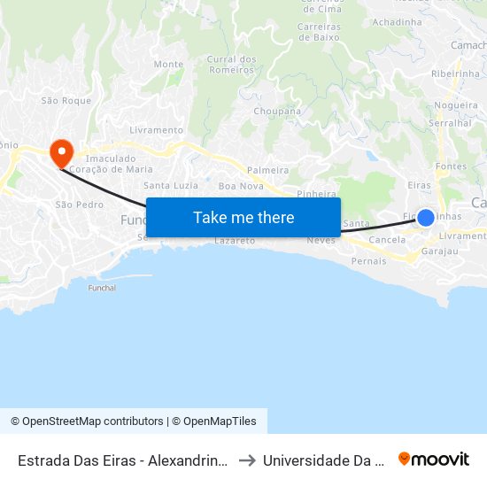 Estrada Das Eiras - Alexandrino (Descida) to Universidade Da Madeira map