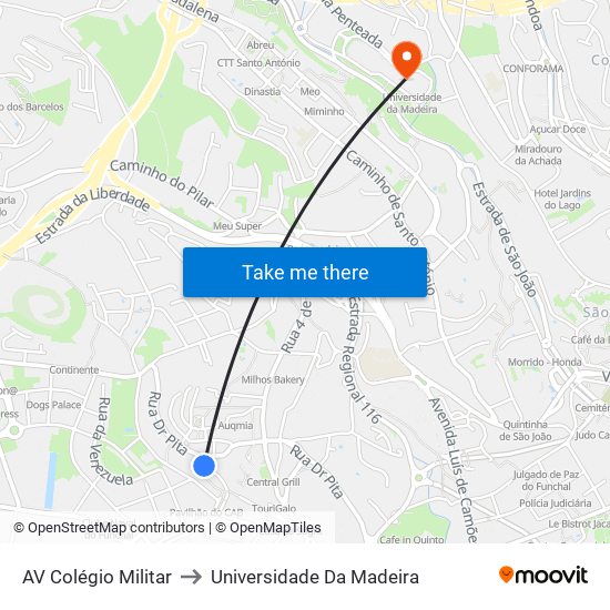 AV Colégio Militar to Universidade Da Madeira map