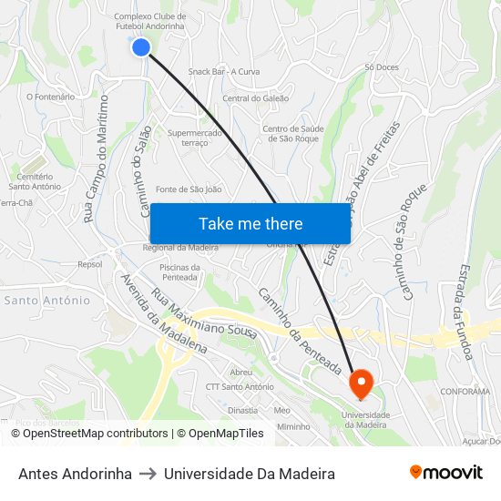 Antes Andorinha to Universidade Da Madeira map