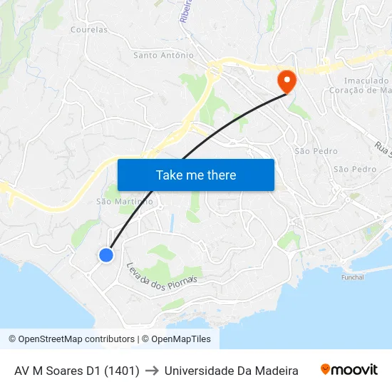 AV M Soares D1 (1401) to Universidade Da Madeira map