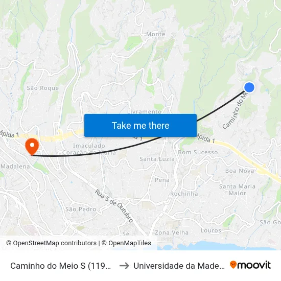 Caminho do Meio  S (1193A) to Universidade da Madeira map