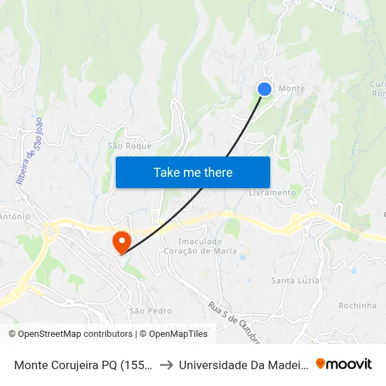 Monte Corujeira PQ (1557) to Universidade Da Madeira map