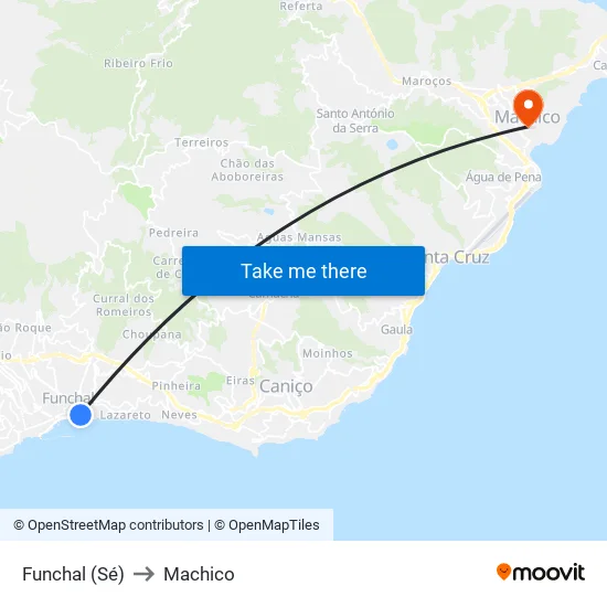 Funchal (Sé) to Machico map