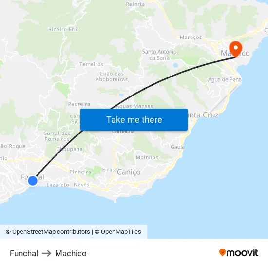 Funchal to Machico map