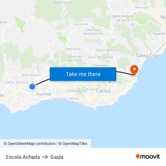 Escola Achada to Gaula map