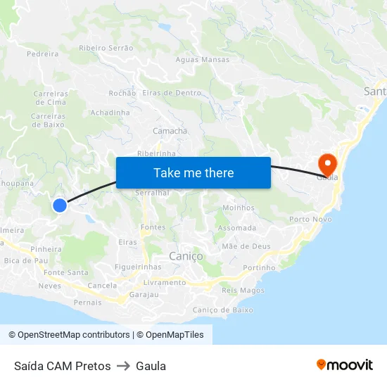 Saída CAM Pretos (380) to Gaula map