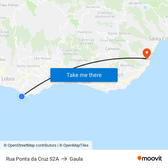 Rua Ponta da Cruz  S2A to Gaula map