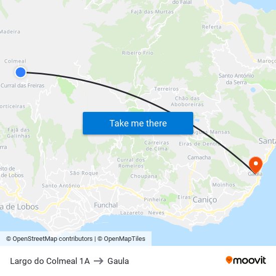 Largo do Colmeal  1A to Gaula map
