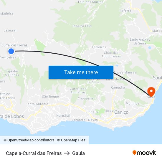 Capela-Curral das Freiras to Gaula map