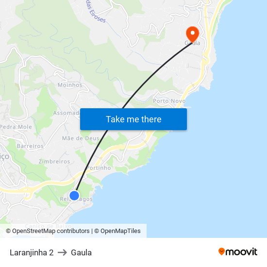 Laranjinha 2 to Gaula map