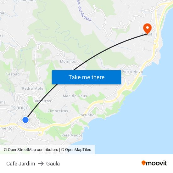 Cafe Jardim to Gaula map