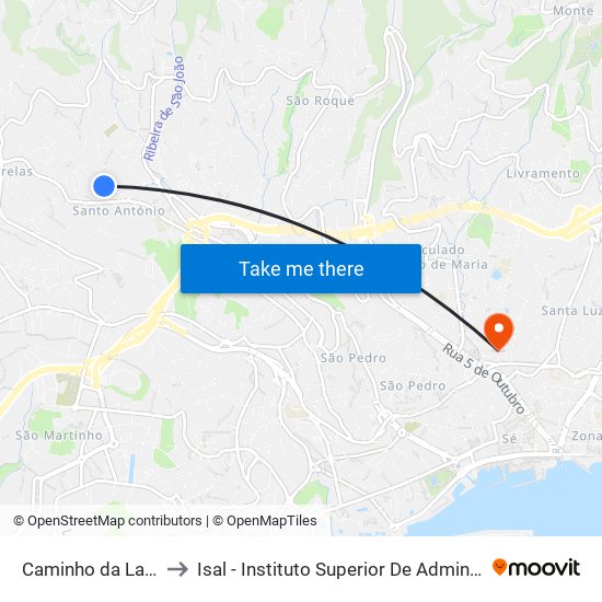 Caminho da Ladeira  D2A to Isal - Instituto Superior De Administração E Línguas map