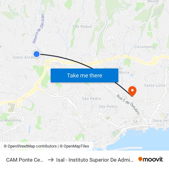 CAM Ponte  Centro Saúde to Isal - Instituto Superior De Administração E Línguas map