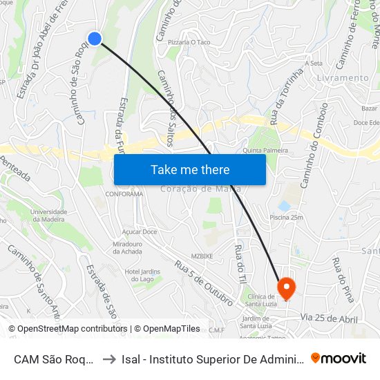 CAM São Roque  Escola to Isal - Instituto Superior De Administração E Línguas map