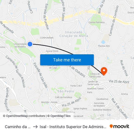 Caminho da Achada to Isal - Instituto Superior De Administração E Línguas map