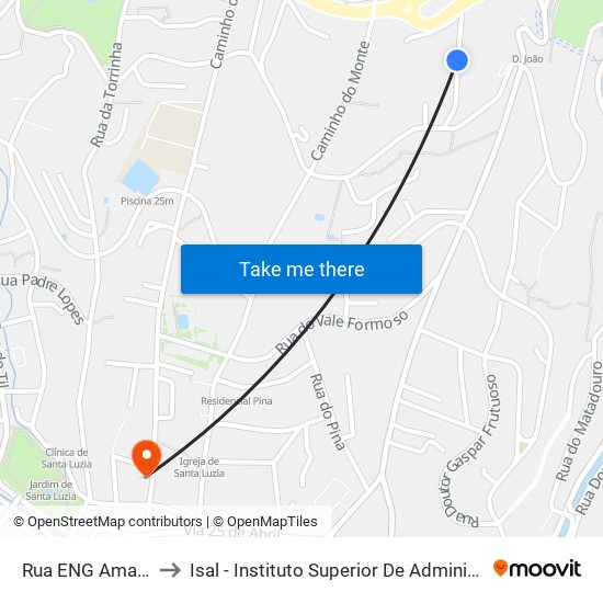 Rua ENG Amaro Costa to Isal - Instituto Superior De Administração E Línguas map