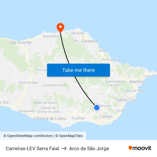 Carreiras-LEV Serra Faial to Arco de São Jorge map