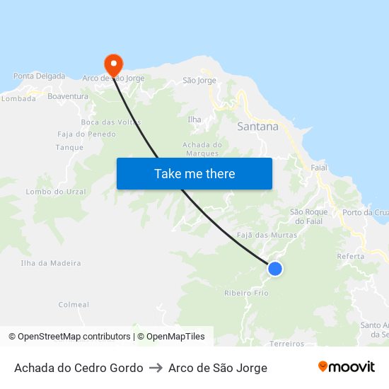 Achada do Cedro Gordo to Arco de São Jorge map