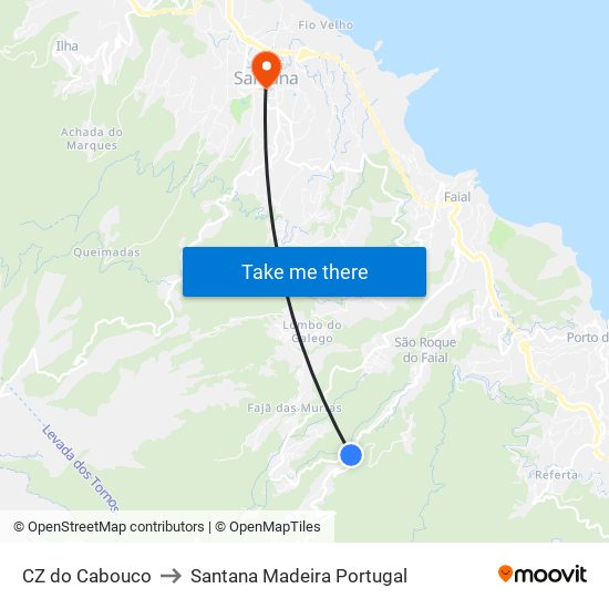 CZ do Cabouco to Santana Madeira Portugal map