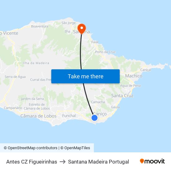 Antes CZ Figueirinhas to Santana Madeira Portugal map