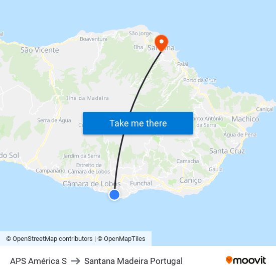 APS América  S to Santana Madeira Portugal map