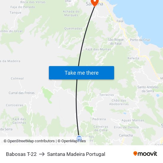 Babosas  T-22 to Santana Madeira Portugal map