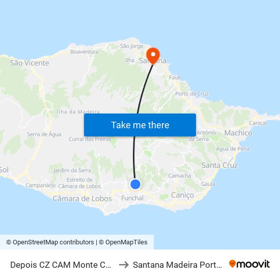 Depois CZ CAM Monte C22 D to Santana Madeira Portugal map