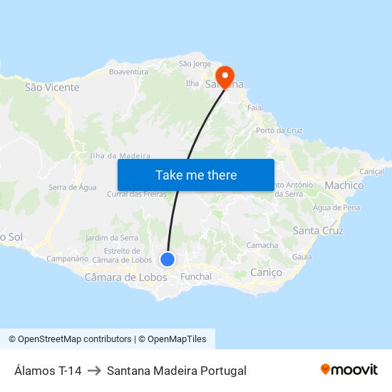Álamos  T-14 to Santana Madeira Portugal map