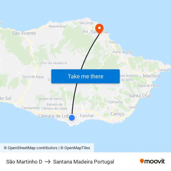 São Martinho  D to Santana Madeira Portugal map