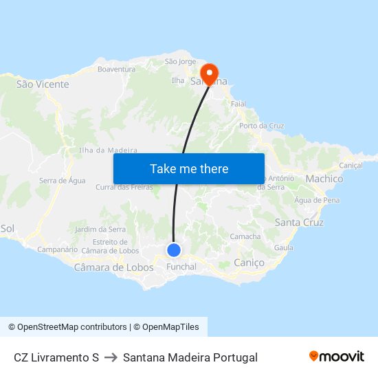 CZ Livramento  S to Santana Madeira Portugal map