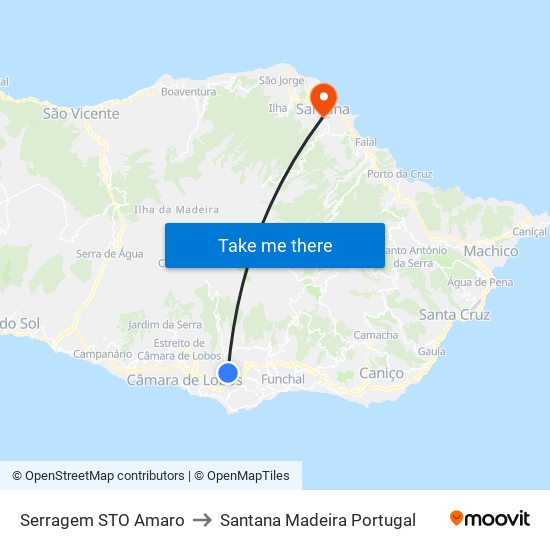 Serragem STO Amaro to Santana Madeira Portugal map