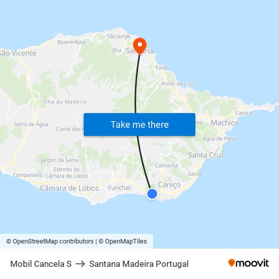 Mobil  Cancela  S to Santana Madeira Portugal map