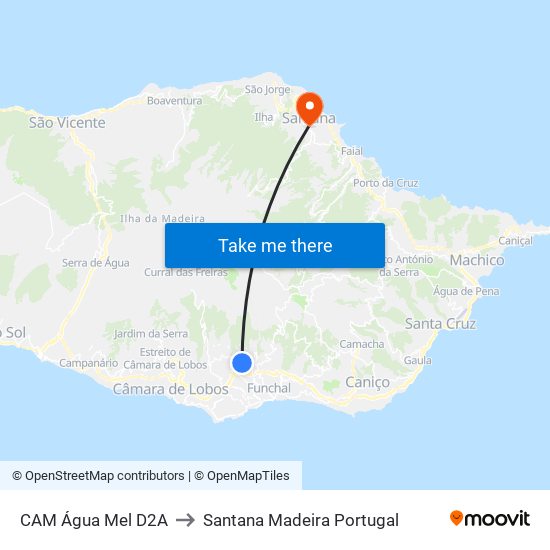 CAM Água Mel  D2A to Santana Madeira Portugal map