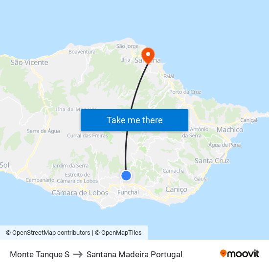 Monte  Tanque  S to Santana Madeira Portugal map