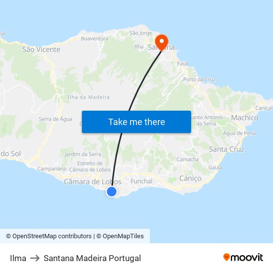 Ilma to Santana Madeira Portugal map