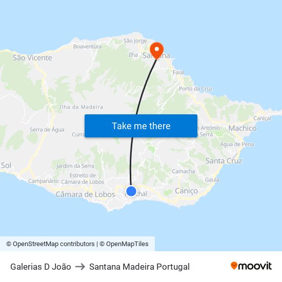 Galerias D João to Santana Madeira Portugal map